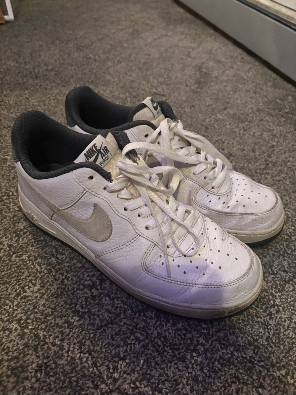 Nike White, Gray and Green Air Force 1 Low Sneakers